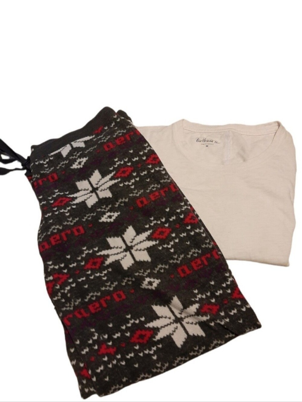AERO Flannel Pajama Pants + J.Crew White Girlfriend Tee Bundle M